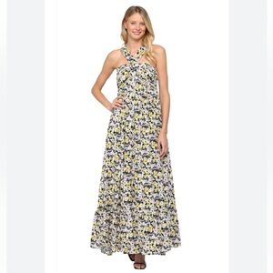 Fate By LFD Floral Halter Maxi Dress Flowy Smocked Boho Sz Small